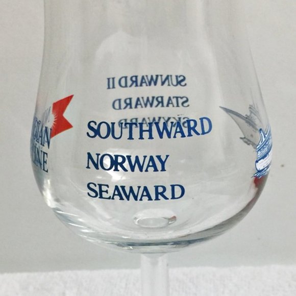 Norwegian Cruise Line Glass Goblet Water Wine Clear Blue Red Stemware Vintage - Picture 3 of 5